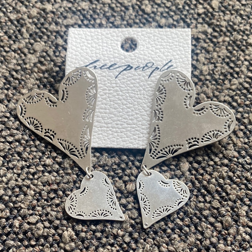 Free People Intricate Silver Heart Earrings